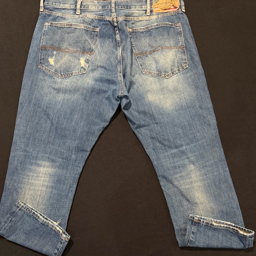 Ralph Lauren Denim & Supply Straight Leg Flag Logo Men's 40x30 Distressed Jeans - Picture 6 of 8